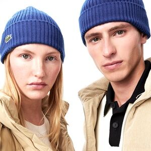 LACOSTE UNISEX RIB KNIT BRUSHED WOOL BEANIE Brand New